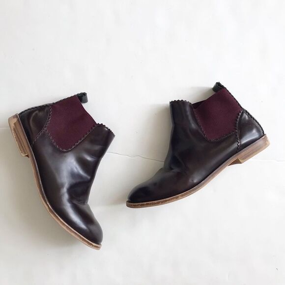Zara wine faux leather chelsea boots VGUC - small scuff size 35 (3 youth) - Picture 1 of 8